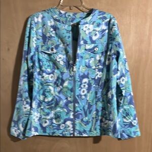 NWOT Denim & Company Blue and Green Jean Jacket with Floral Print